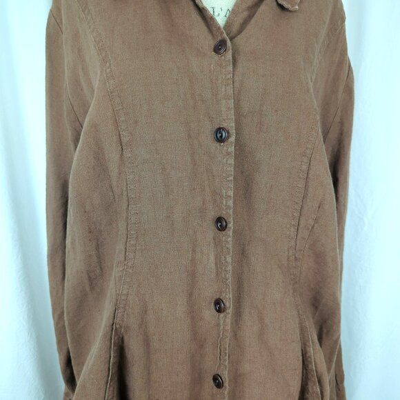 Flax Top Large Blouse Tunic Brown Lagenlook - Picture 3 of 9